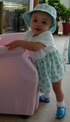 Genevieve with her pink chair